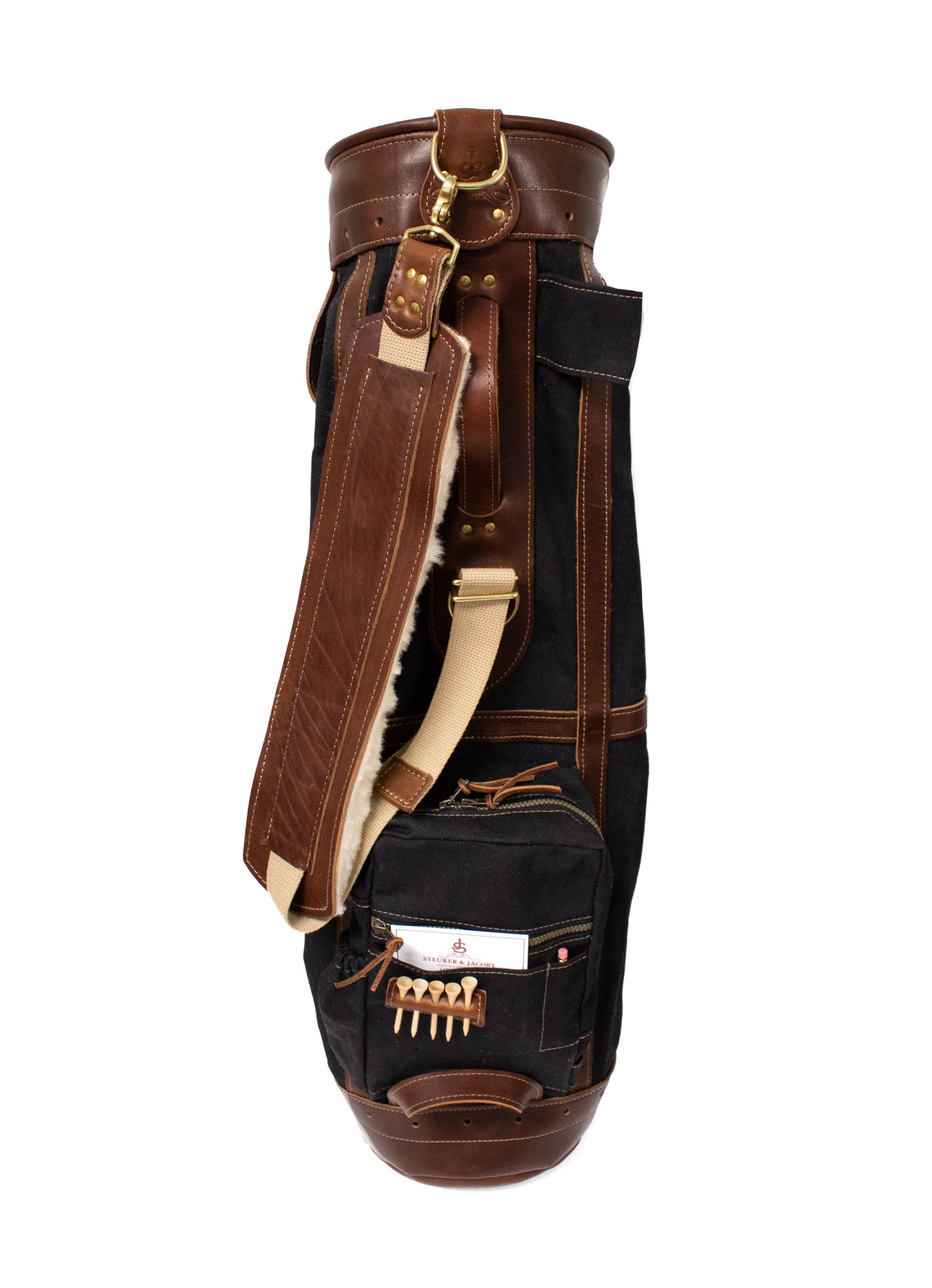 Black and Chestnut Leather Caddy Style Golf Bag- Steurer & Jacoby