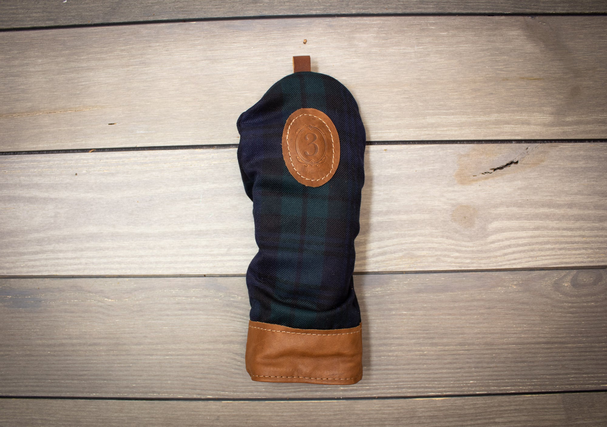 Leather & Wool Tartan Head Cover with Leather Patch