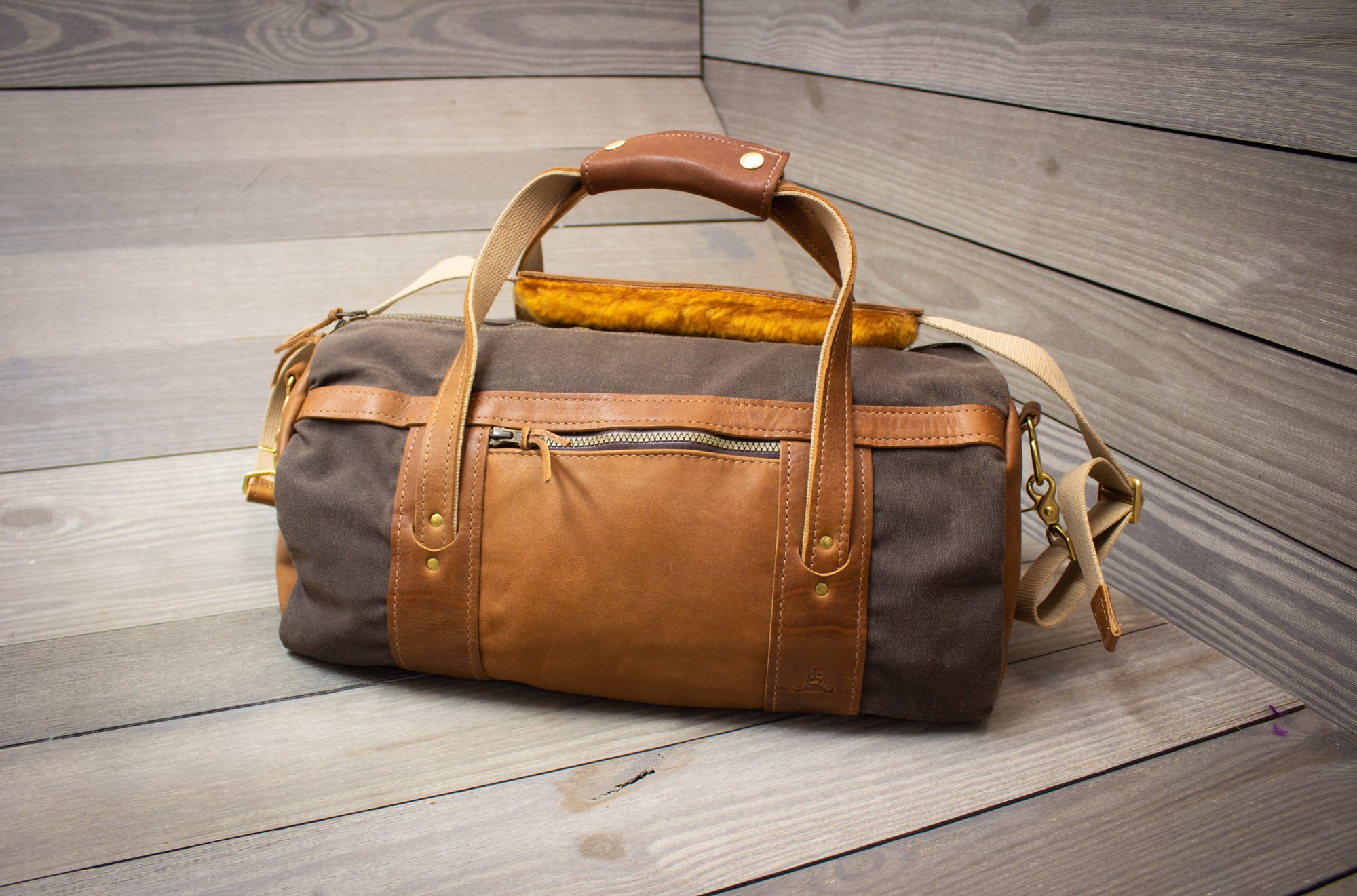 Bourbon Waxed Canvas Club Duffel with Natural Leather- Steurer & Jacoby