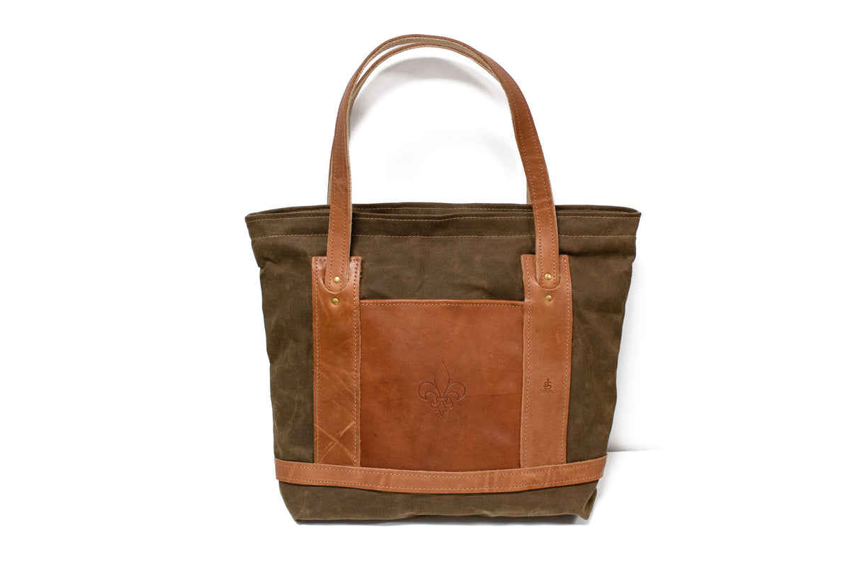 Bourbon Waxed Canvas and Natural Leather Market Bag- Steurer & Jacoby