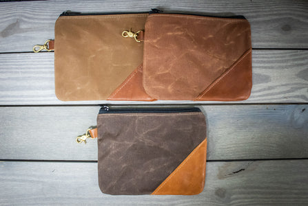 Brown Waxed Canvas Valuables Pouches- Steurer & Jacoby