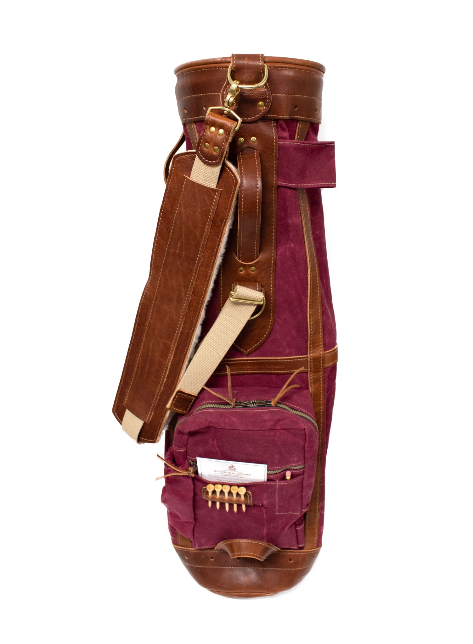 Burgundy & Natural Leather Caddy Style Golf Bag- Steurer & Jacoby