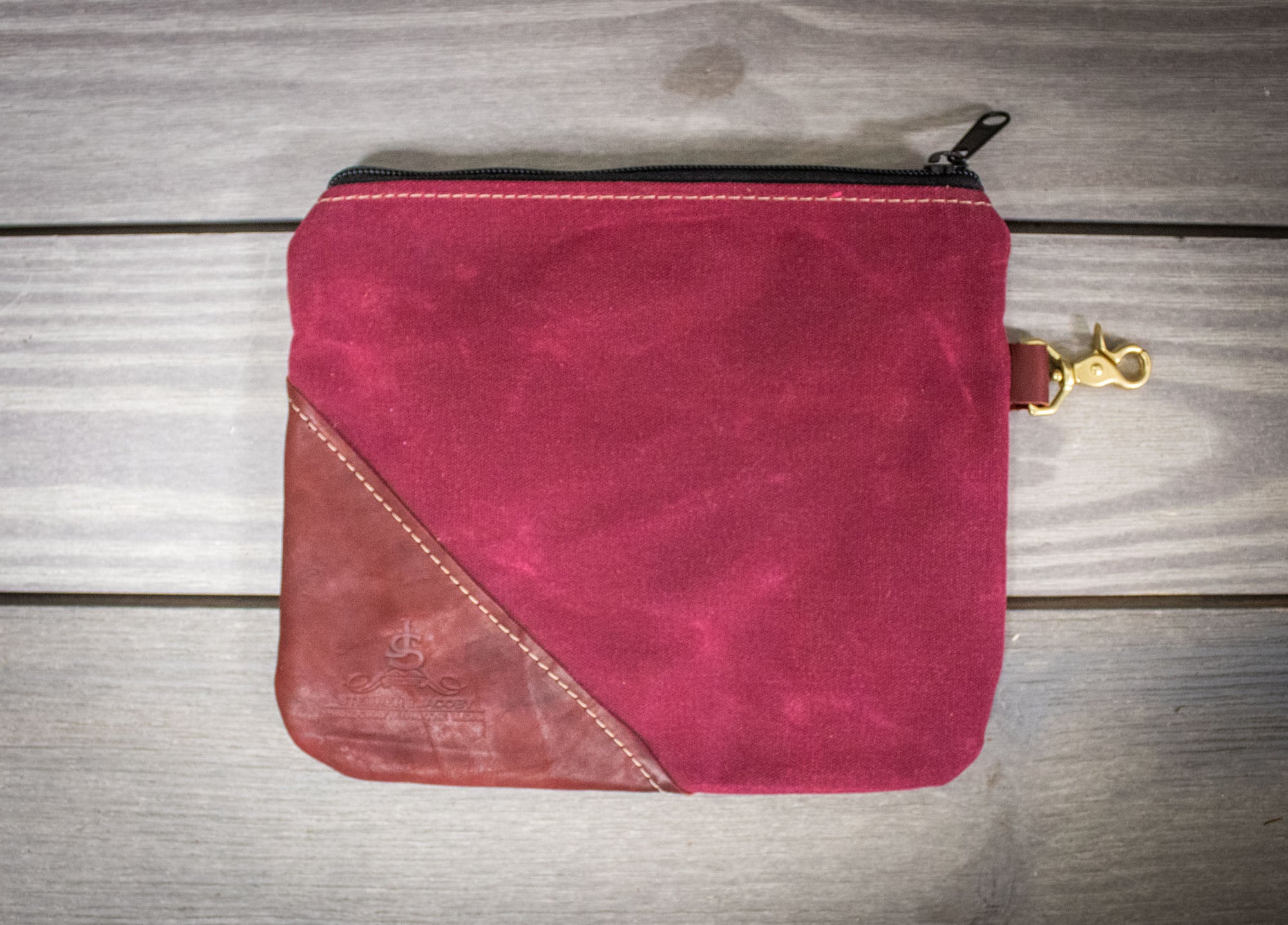 Burgundy and Burgundy Leather Valuables Pouch- Steurer & Jacoby