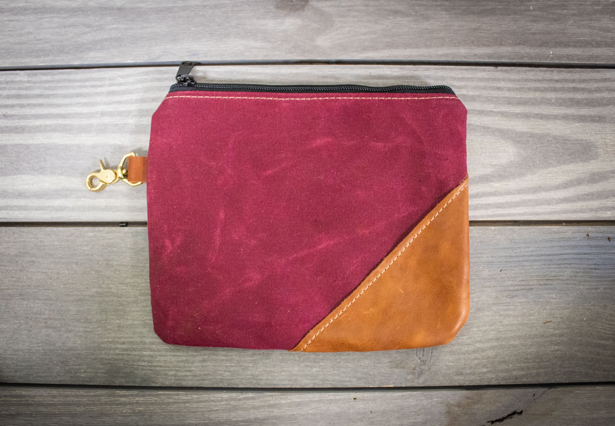 Burgundy and Natural Leather Valuables Pouch- Steurer & Jacoby