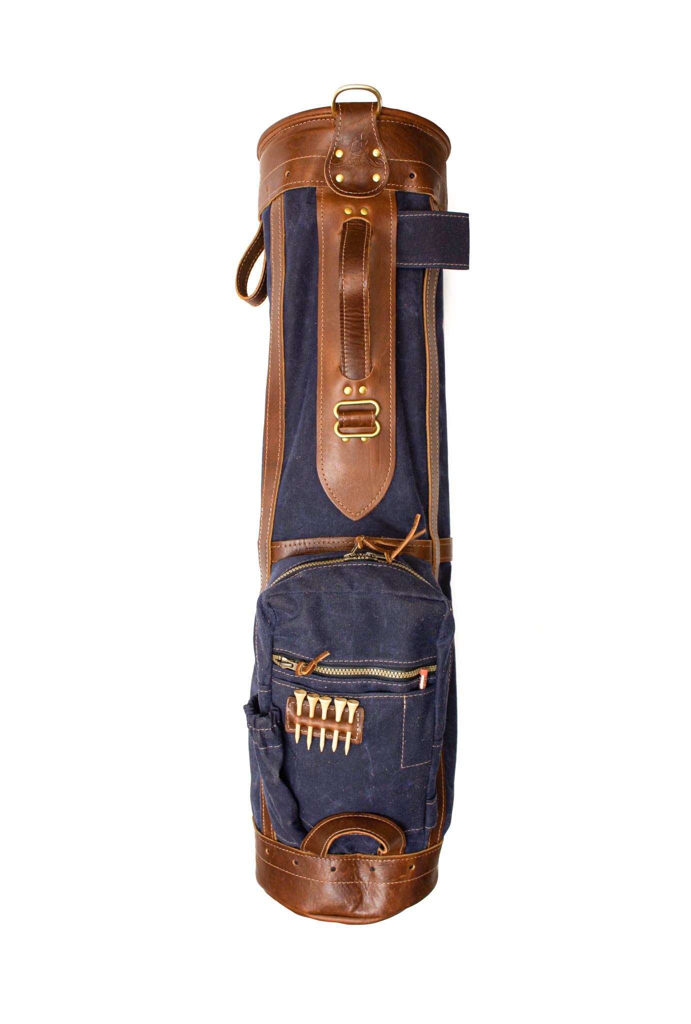The Caddy Golf Bag- Navy Waxed Canvas with Chestnut Leather- Steurer & Jacoby