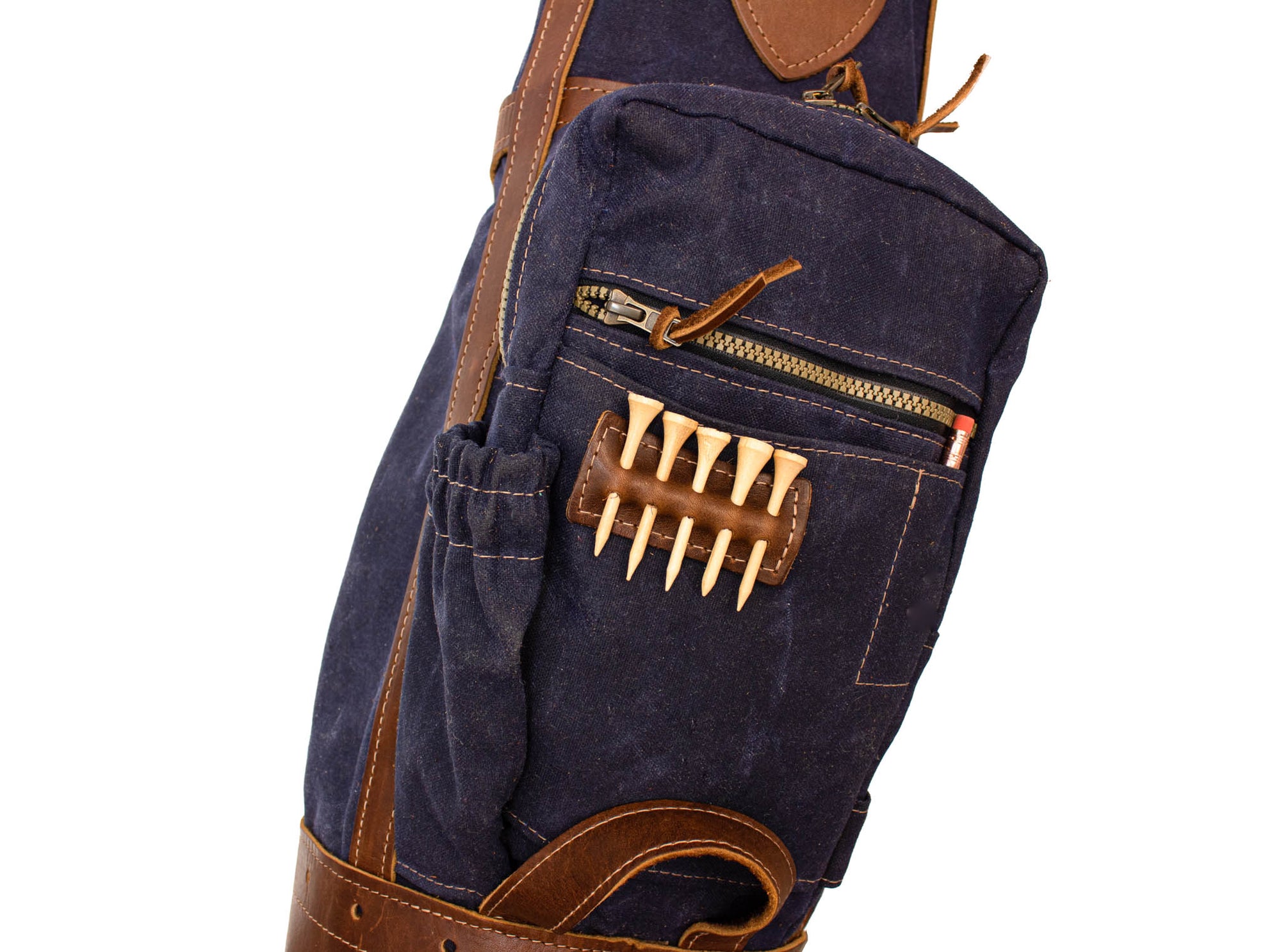 The Caddy Golf Bag- Navy Waxed Canvas with Chestnut Leather- Steurer & Jacoby