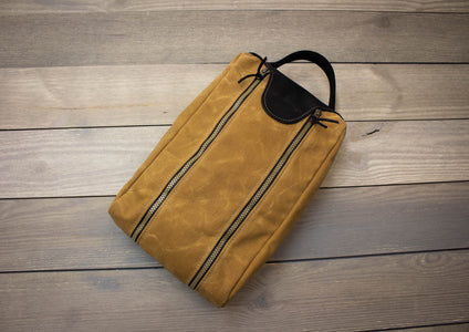 Field Tan Waxed Canvas with Black Leather Trim Shoe Bag- Steurer & Jacoby