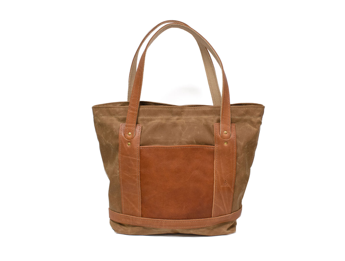 Field Tan Waxed Cotton Duck and Natural Leather Market Bag- Steurer & Jacoby