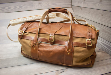 Field Tan & Natural Leather Tour Style Duffel Bag- Steurer & Jacoby