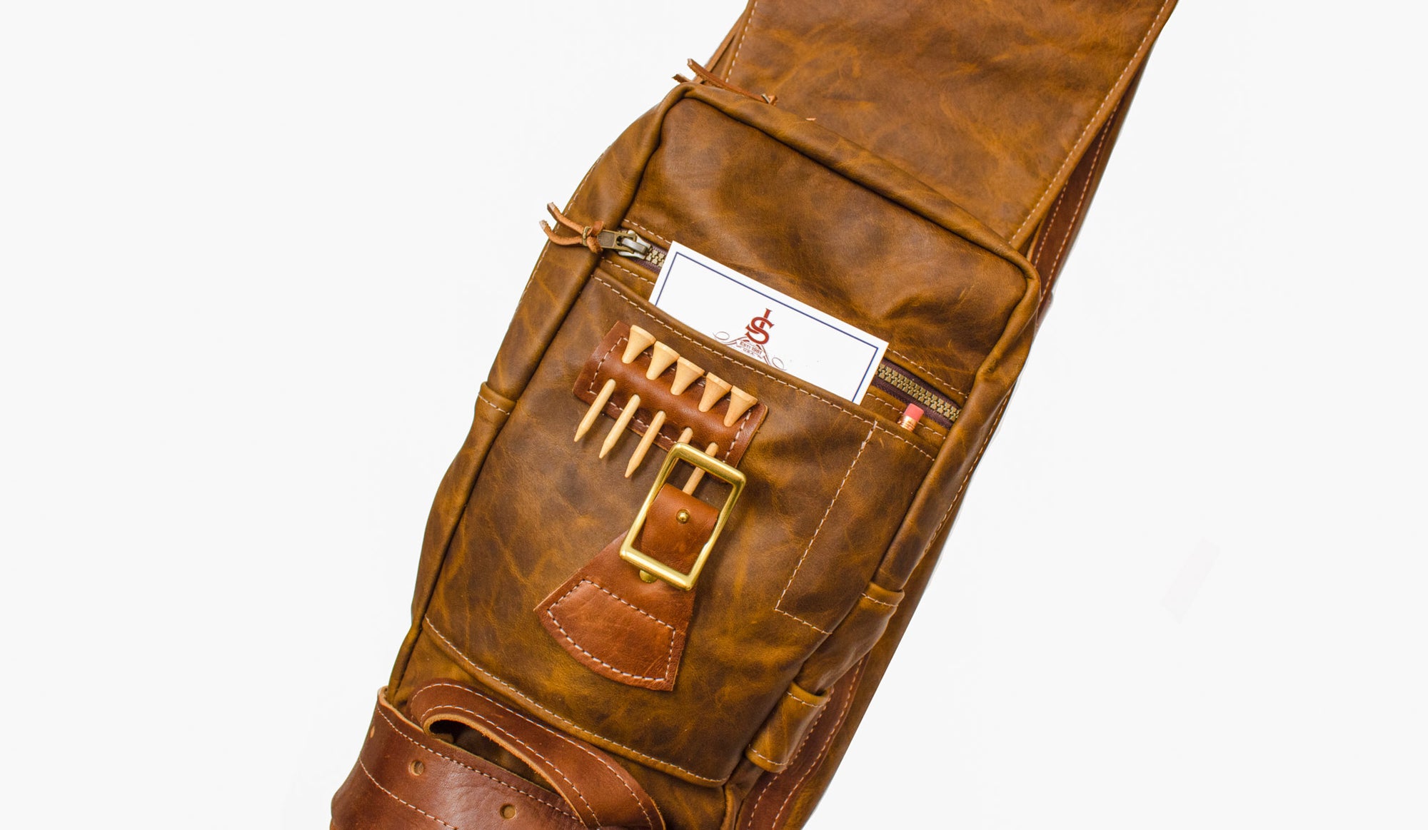 Custom Premium Leather Sunday Style Golf Bag Ball Pocket- Steurer & Jacoby