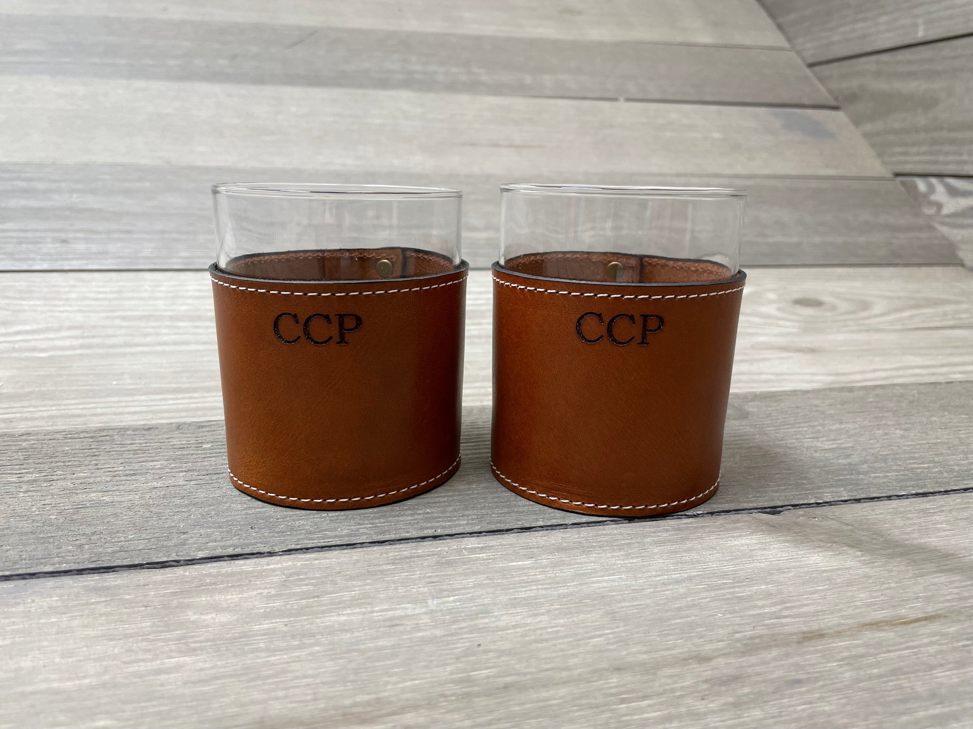 Leather Wrapped Glasses with Initials- Steurer & Jacoby