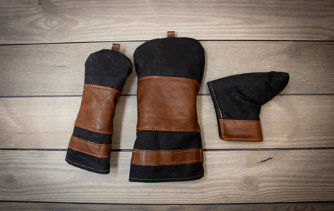 Black Waxed Canvas & Chestnut Leather Heritage Style Head Covers- Steurer & Jacoby