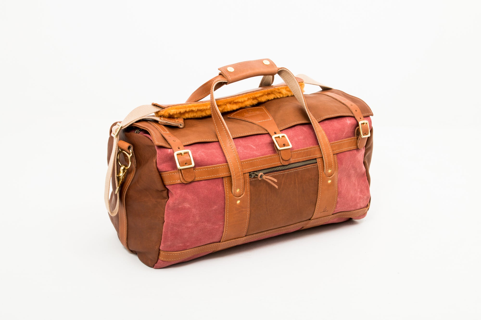 Nantucket Red Tour Style Duffel Bag with Leather Flap and Ends- Steurer & Jacoby