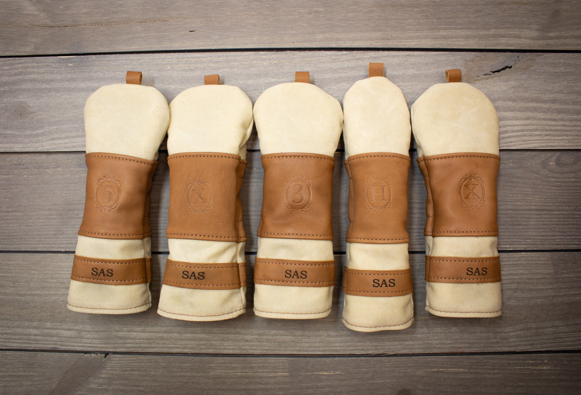 Natural Waxed Canvas & Natural Leather Heritage Style Head Covers- Steurer & Jacoby