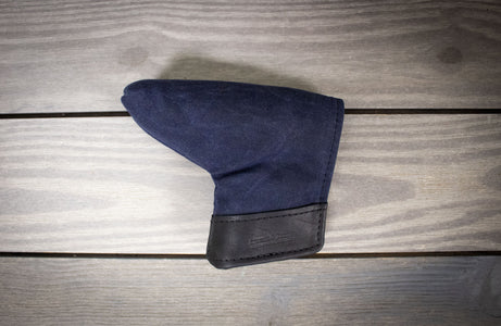 Navy Waxed Canvas and Black Leather Putter Cover- Steurer & Jacoby