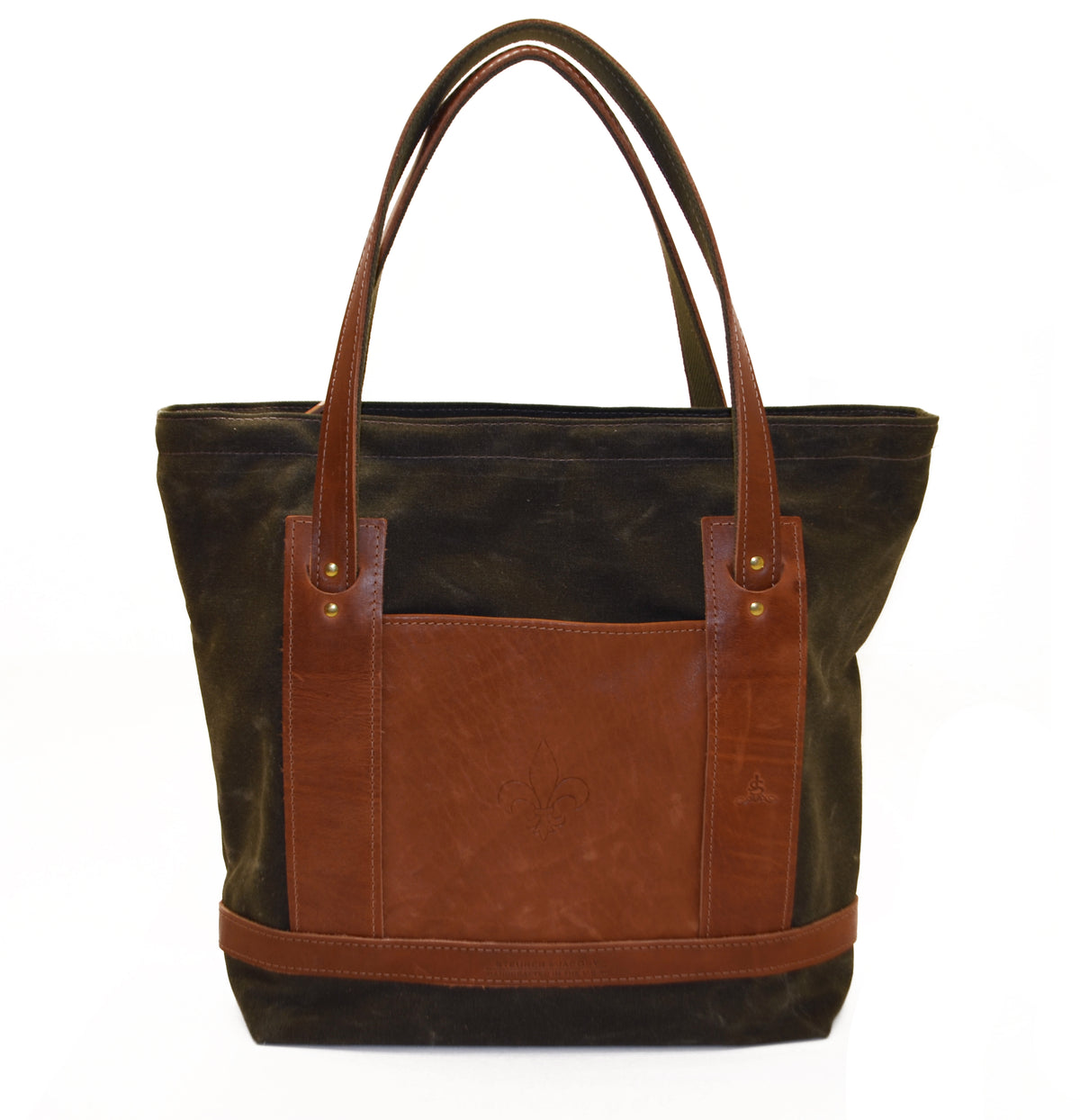 Market Bag - Olive Wax with Chestnut Leather Trim and Pocket - Steurer & Jacoby