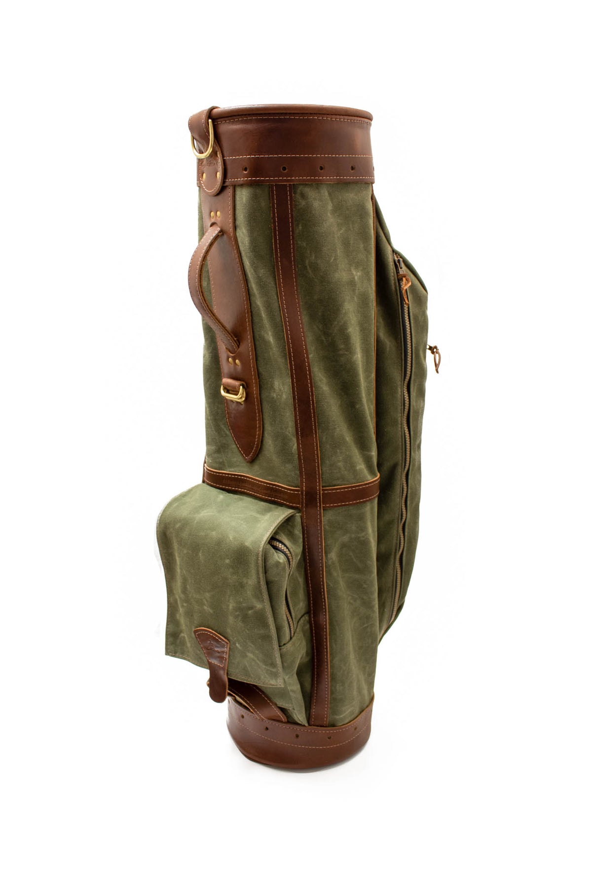 Leather & Waxed Canvas Classic Staff Golf Bag- Olive with Chestnut Leather