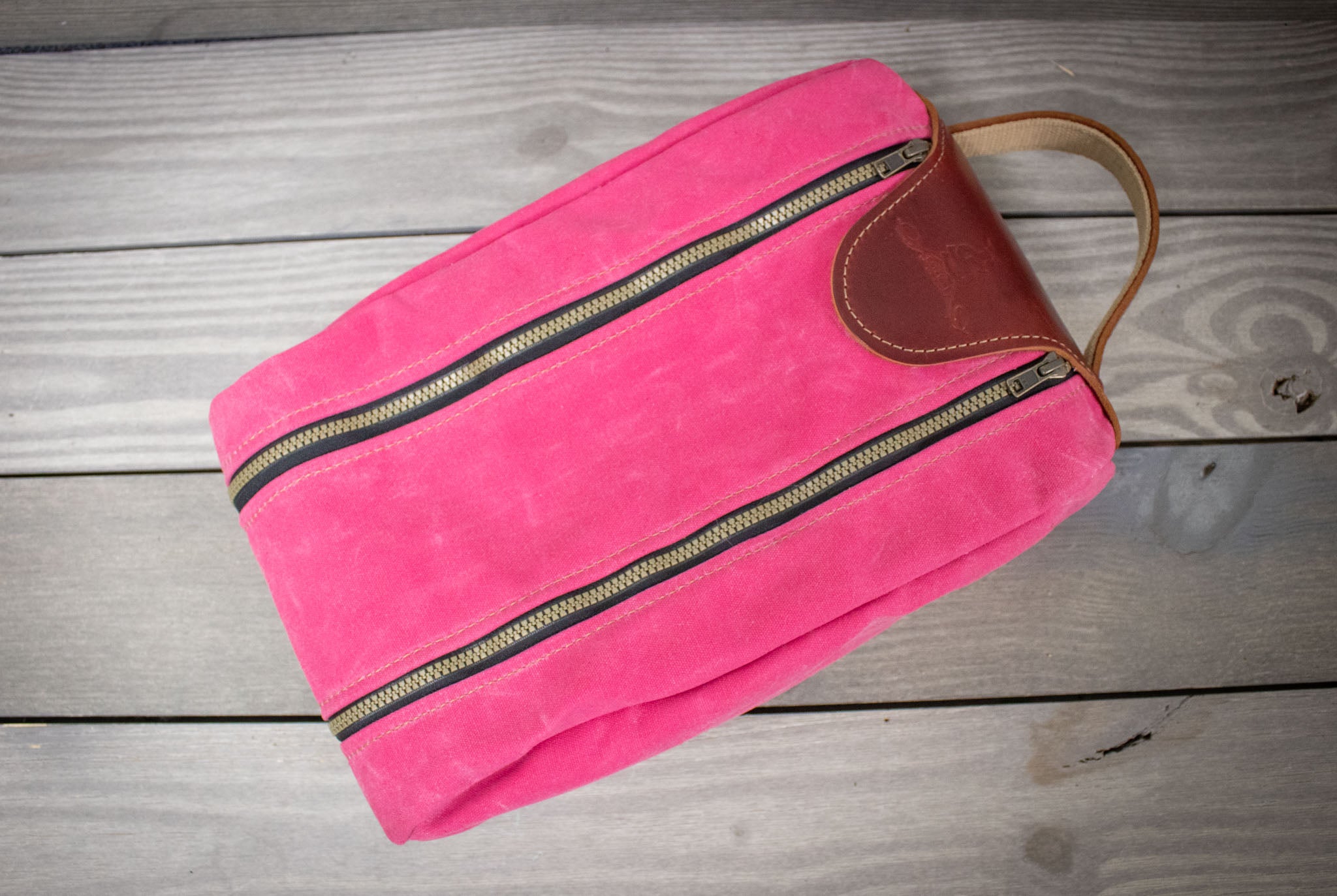 Pink Canvas and Burgundy Leather Shoe Bag- Steurer & Jacoby