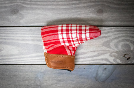 Red/White Menzies Tartan & Natural Leather Putter Cover- Steurer & Jacoby