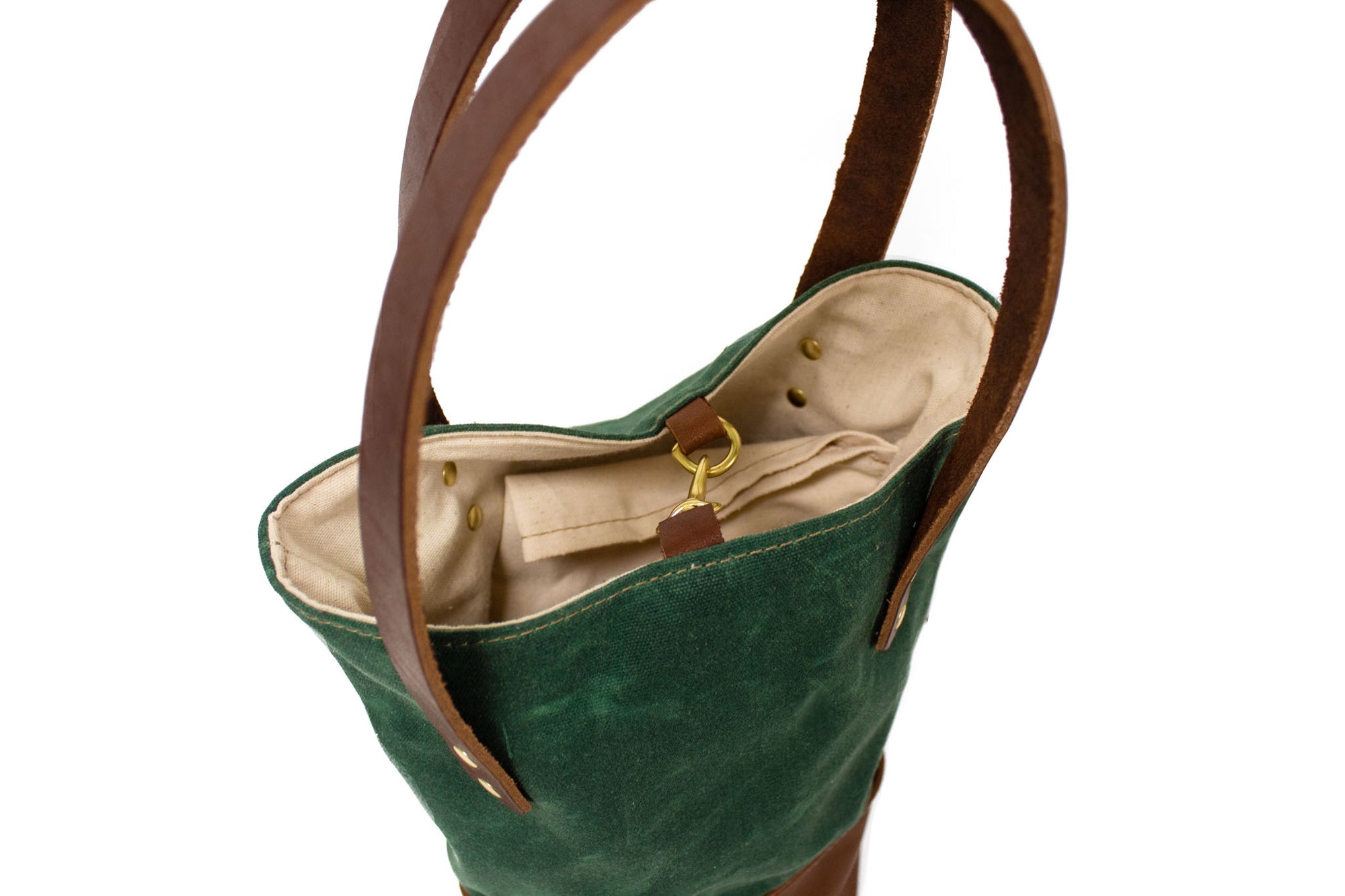 Brass Closure of Spruce Green Wine Tote Bag-Steurer & Jacoby